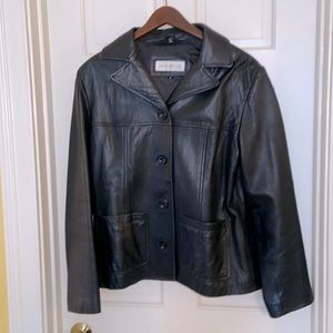 Jones New York Vintage Black Leather Button Front Jacket
